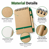 Carnet à spirale en papier kraft A6, bloc-notes ligné épais avec stylo, bande élastique, logo personnalisé, école, bureau, journal de voyage