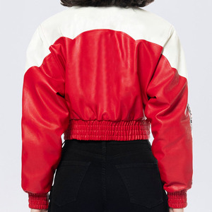 Veste de course en cuir véritable <span class=keywords><strong>rouge</strong></span> de haute qualité personnalisée pour femmes, avec patch brodé, veste de moto courte - Product Image 2
