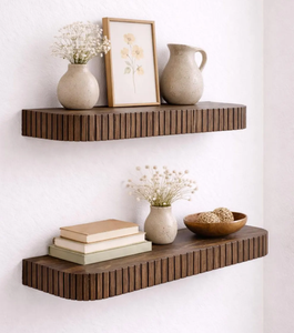 Étagère flottante moderne en bois rond cannelé, à suspendre au mur, pour livres - Product Image 2