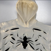 Sweat à capuche unisexe OEM en coton 100% de haute qualité, style streetwear, avec patchs déchirés, motif araignée et découpes, idéal pour l'hiver, écologique
