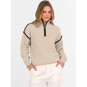 Pull en maille décontracté pour femme, col en V, manches longues, fermeture éclair quart de tour, anti-boulochage, idéal pour l'automne - Product Image 6