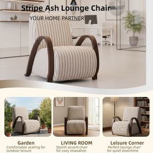 Fauteuil d'appoint moderne de luxe pour salon avec accoudoirs en bois massif cintrés, idéal pour salon, chambre, appartement, hôtel - Product Image 3