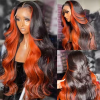 Perruques de haute qualité couleur gingembre noir, perruque de cheveux humains HD 13x4 sans colle, perruque ondulée avec mèches, pré-plumée