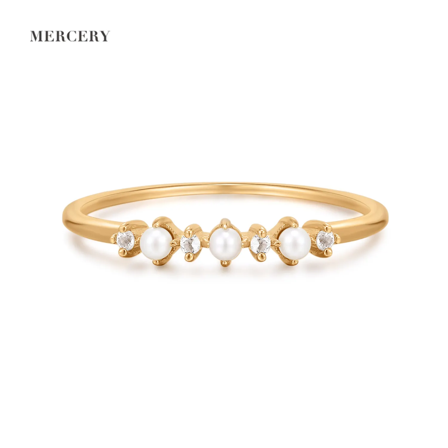Mercery Rings Jewelry Women Diamond Pearl Bead Ring Fine Jewelry 14K Solid Gold Pearl Rings Jewelry Women