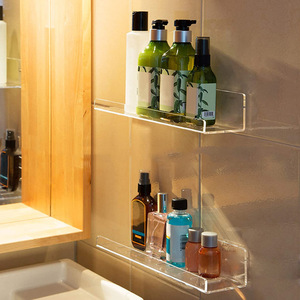 Acrylic Hanging <b>Shelf</b> <b>Wall</b> <b>Mounted</b> Storage Rack Bathroom Organizer Transparent Rectangle 30cm 40cm Size - Product Image 1