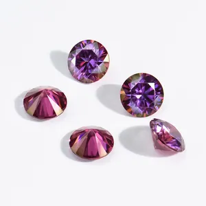 Colorful Moissanite Gemstone Round Shape Loose Moissanite Purple/Amethyst Can Pass The Diamond Test
