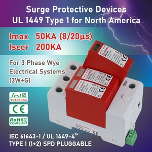 Telebahn 208V/480V 3P AC <span class=keywords><strong>DPS</strong></span> 20-50kA SCCR 200kA 3W+G Soppressore di Sovratensione TVSS su Guida DIN per Sistema Trifase a Y - Product Image 2