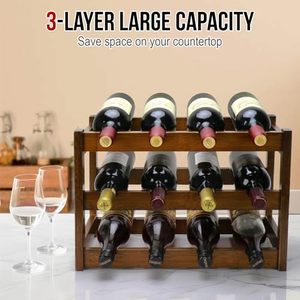 Étagère à vin à 3 niveaux pour 12 bouteilles, meuble de rangement autoportant en <span class=keywords><strong>bambou</strong></span>, pour comptoir de cuisine, garde-manger, salle à manger, bar - Product Image 5