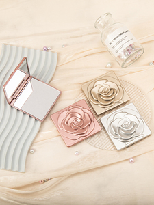 Portable Square 3D Rose Floral Cosmetic <b>Compact</b> <b>Mirror</b> Dual HD Glass Lens Folding Handbag Vanity <b>Mirror</b> Wholesale Custom Logo - Product Image 1