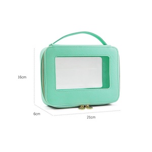 Trending Custom PU Leather Square Shape Cosmetic Pouch Transparent PVC <b>Makeup</b> Bags & <b>Cases</b> - Product Image 3