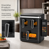 Friteuse à air électrique carrée triple panier 1800W avec capacité 4L+4L+9L, contrôle numérique, sans huile, pour cuisine domestique