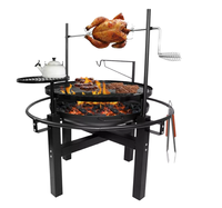 Barbecue multifonction moderne d'extérieur en fer galvanisé avec finition émail porcelaine, rôtissoire, foyer et chariot à 2 niveaux