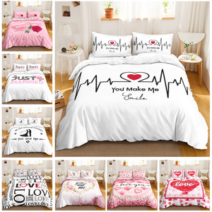 Parure <span class=keywords><strong>de</strong></span> lit personnalisable <span class=keywords><strong>avec</strong></span> nom imprimé, motif rose rouge amour mariage, 100% polyester, 400 fils/cm², literie écologique - Product Image 2