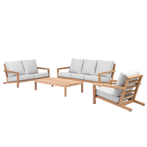 Ensemble de jardin extérieur en teck moderne, canapé 6 places, table basse, meubles en bois massif résistant aux intempéries - Product Image 1