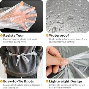 Huamaohengchun(100 Count), 28" x 48" Waterproof Large Tall <b>Plastic</b> Apron for Painting, Kitchen, HouseworkCooking, Barbecue/Clear - Product Image 6