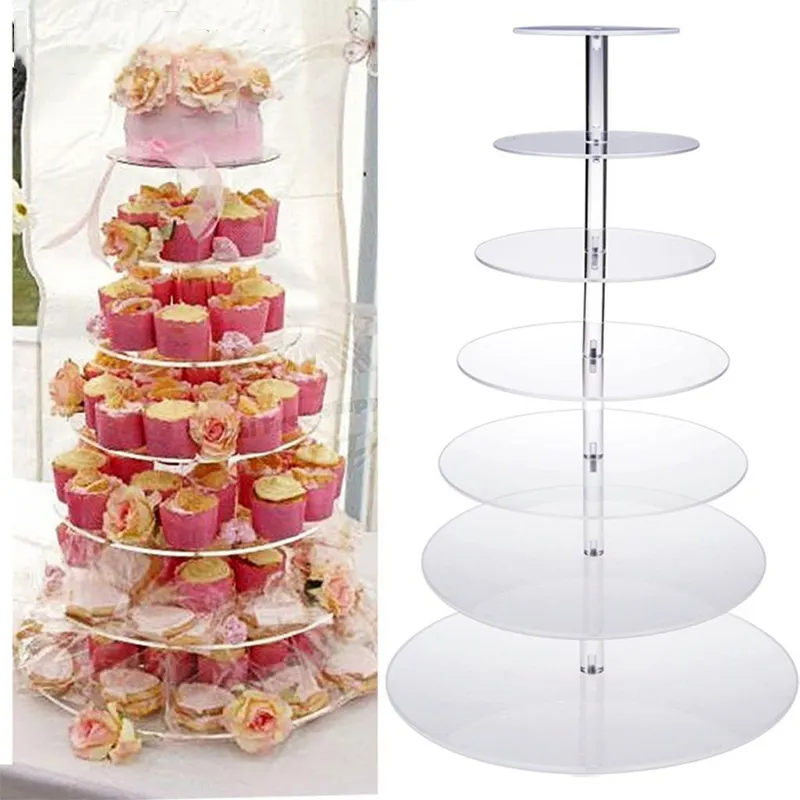Kunden spezifische 7 Ebenen Acryl Runde Cupcake Stand Hochzeit Geburtstag Kuchen <span class=keywords><strong>Turm</strong></span>