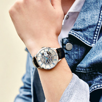 Montre automatique de luxe pour homme I&W Carnival, boîtier en acier inoxydable de 41 mm, cadran bleu, tourbillon, bracelet en cuir italien, montre mécanique