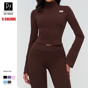 Nueva Parte Superior Deportiva Personalizada para Mujer, de Yoga, con Cremallera, Corte Acampanado, Sensación de Segunda Piel, Cuello Alto, Manga Larga, para Actividades al Aire Libre - Product Image 1