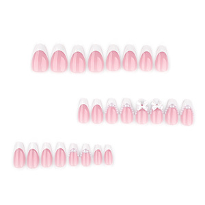 Uñas Postizas al por Mayor, 24 Piezas, Estilo Francés, Cortas, Almendradas, Blancas, con Lazos - Product Image 5