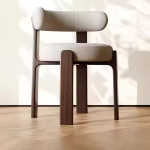 Minimalist European Design Modern <b>Dining</b> <b>Chair</b> Wooden Frame Soft Fabric Backrest Cushioned Seat Suitable for Living Rooms - Product Image 5