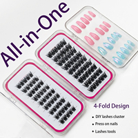 Kit de cils en grappe pliables à 4 couches faits à la main, réutilisables, imperméables, en faux vison/PBT, avec outils de pose DIY et faux ongles à presser