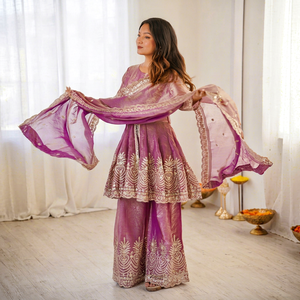 Women Traditional <b>Silk</b> <b>Kurta</b> Pant Dupatta Set Embroidered Floor-Length Loose Fit Indian Ethnic Wear for Wedding All Seasons - Product Image 1