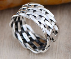 PANKOO 925 Sterling Silber Versilberter Ewigkeitsring Vintage Breiter Fingerring für Herren/Unisex Geflochtenes Geschenk für Party und Jubiläum - Product Image 2