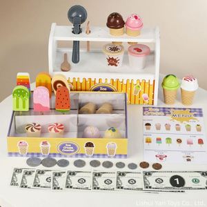 Juego de Cocina de Juguete con Cuchara, Menú y Dinero, Mostrador de Helados de Madera para Niños - Product Image 2
