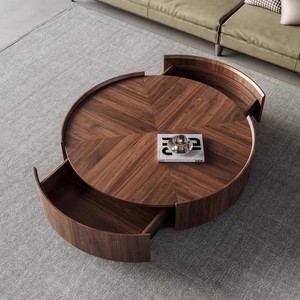 Nhà Máy Walnut colour cao cấp Bàn cà phê gỗ tròn Bàn cà phê phong cách hiện đại cho phòng khách - Product Image 1