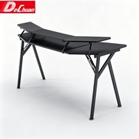 Bureau de jeu à double niveau avec pieds en X et étagère d'extension pour moniteur, idéal pour les salles d'e-sport