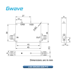 Gwave SMA nữ 28dB đạt được 5dB tiếng ồn hình 50kHz-20GHz 50 ohm tiếng ồn thấp khuếch đại (LnA) mô hình LNA-50K20G-G28-P15 RF Bộ khuếch đại - Product Image 3