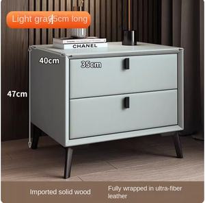 <span class=keywords><strong>Table</strong></span> <span class=keywords><strong>de</strong></span> <span class=keywords><strong>chevet</strong></span> convertible minimaliste en bois massif <span class=keywords><strong>gris</strong></span> avec 2 tiroirs, accents en cuir, design moderne pour meubles <span class=keywords><strong>de</strong></span> chambre à coucher - Product Image 5