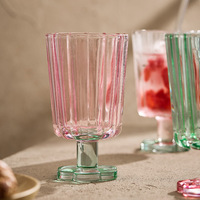 Lelyi Tasse en verre à pied haut à couleur bloquée vintage avec style Ins et fleur de haute valeur esthétique avec tasse à paille