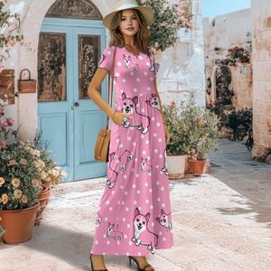 Vestido informal de manga corta transpirable para mujer, bolsillo, superventas, dulce a la moda, respuesta rápida para pedidos pequeños personalizable - Product Image 1