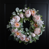 Couronne de pivoines artificielles roses en gros, couronne de fleurs artificielles pour porte d'entrée, décoration de fêtes et de mariages à domicile