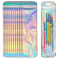 Sacs d'emballage transparents pour maquillage, crayons à sourcils holographiques laser, cosmétiques, à fermeture éclair trois côtés avec trou de suspension, vente en gros