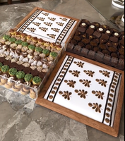 Boîte de présentation de gâteaux, pâtisseries et desserts en bois avec logo personnalisé, broderie de paillettes acryliques, emballage de luxe, boîtes cadeaux pour chocolats et bonbons du Ramadan
