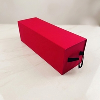 Boîte cadeau rectangulaire longue rouge avec poignée en ruban de tissu noir, plateau intérieur coulissant, en carton mat, pour bijoux, vente en gros