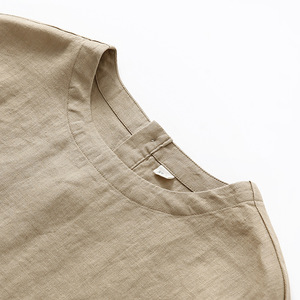 Vêtements de nuit pour femmes japonaises non imprimés pyjamas de couleur unie chemisier à manches courtes pyjama en <span class=keywords><strong>lin</strong></span> haut femmes T-shirt - Product Image 3