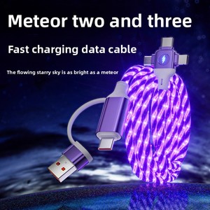 Nouveau câble de données lumineux 3-en-1 à charge rapide <span class=keywords><strong>double</strong></span> USB-A//Type-C, connecteurs en PVC, entièrement compatible - Product Image 5