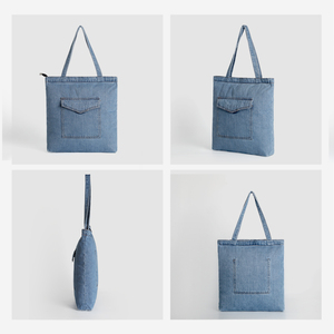 Hot Selling Durable Custom Logo <strong>Navy</strong> <strong>Blue</strong> Shoulder <strong>Bag</strong> Casual Denim Fabric Lightweight <strong>Crossbody</strong> Shopping Women's Tote <strong>Bag</strong> - Product Image 5