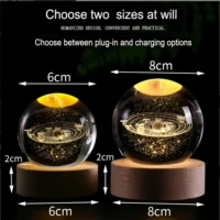 Lampe de nuit sphérique en cristal 3D, boule de cristal lune stable, décoration d'intérieur, lampe de nuit en cristal pour enfants, cadeau