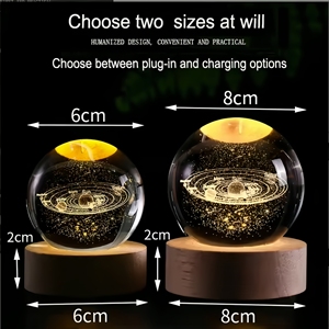 Lampe de nuit sphérique en cristal 3D, boule de cristal lune stable, décoration d'intérieur, lampe de nuit en cristal pour enfants, cadeau - Product Image 3