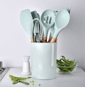 Cake Decoration Silicone Cooking <b>Kitchen</b> Utensil Set Natural Wooden Silicone Cooking Utensils <b>Kitchen</b> Baking Tools Set - Product Image 4
