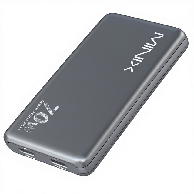 MINIX S70 70W Slim Foldable GaN Wall Charger 2 USB-C Ports 65W Fast Charging Gray 120V Input MacBook/iPad/Steam Deck Foldable