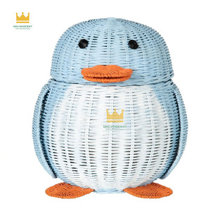 Cestas de Almacenamiento Tejidas de Ratán con Diseño de Pingüinos, Hechas a Mano, Lindas y Decorativas, Organizador de Juguetes para Bebés, Precio Accesible, en Tendencia - Product Image 1
