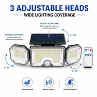 Lampe murale solaire 226 LED à 3 têtes avec télécommande, étanche IP65, détecteur de mouvement extérieur
