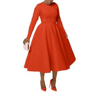 New Best-Selling Summer Women's Casual Elegant Round Neck Long Sleeve A-Line Solid Natural Waist <b>Loose</b> Church <b>Dresses</b> - Product Image 2