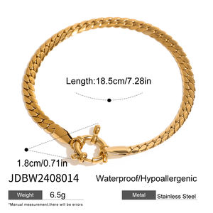 Pulsera J&D de Acero Inoxidable Resistente al Agua con Baño de Oro de 18K, Cadenas Tipo Serpiente, Eslabón Cubano y Cable con Cuentas Ovaladas, Dijes y Cierres de Palanca y Langosta - Product Image 3