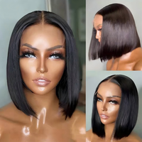 Perruques courtes bob brunes sans colle en cheveux humains indiens vierges 100% 12A, avec dentelle HD transparente, 14 pouces, lisses, densité 250%, vente en gros